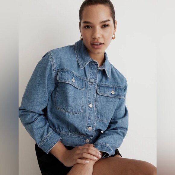 NWT MADEWELL Crop Jean Jacket in Dursett Wash with Pockets 100% Cotton‎ NJ735 XS - Picture 2 of 16